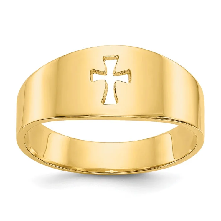 Women’s rose gold rings-Women’s sapphire engagement ring-14k Polished Cut-out Cross Ring