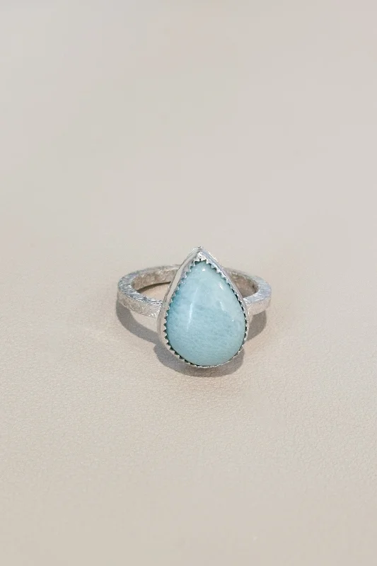 Women’s wedding set rings-Teardrop Larimar Ring - Ready to Ship Size 8