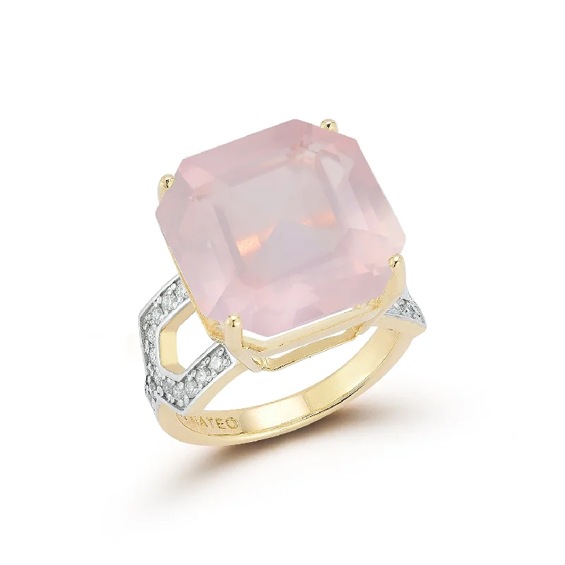 Women’s wide band rings-14kt Asscher Cut Pink Topaz Ring