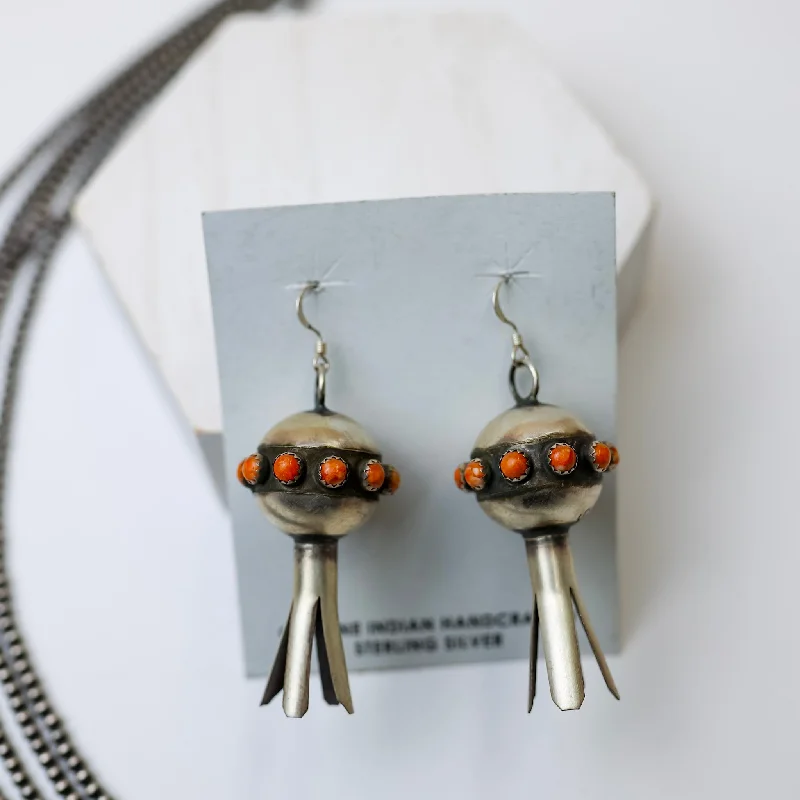 Women’s handmade beaded earrings-Monica Smith | Navajo Handmade Sterling Silver Blossom Earrings with Orange Spiny Oyster