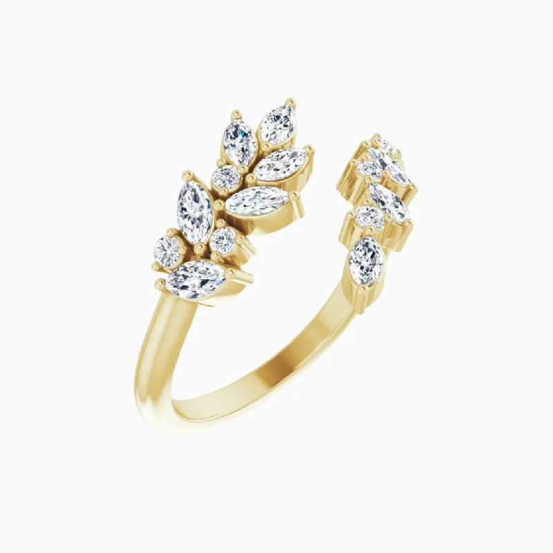 Women’s diamond cluster rings-Diamond Leaves Bypass Ring