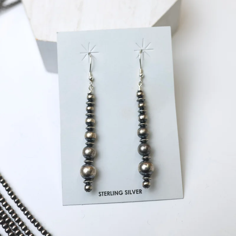 Women’s bold hoop earrings-Mason Lee | Navajo Handmade Sterling Silver Graduated Navajo Pearl and Saucer Beaded Drop Earrings