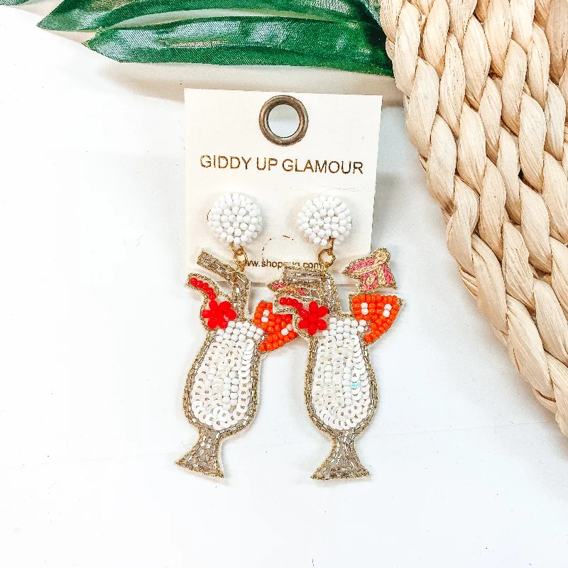 Women’s birthstone earrings-Here For Happy Hour Seed Bead Cocktail Earrings in White