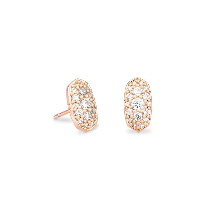 Women’s personalized earrings-Kendra Scott | Grayson Rose Gold Stud Earrings in White Crystal