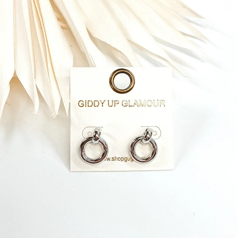 Women’s gold earrings-Dainty Drop Circle Earrings in Silver