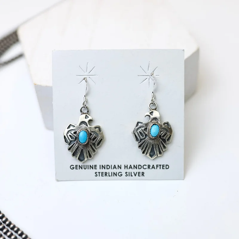 Women’s blue topaz earrings-Roberta Begay | Navajo Handmade Small Sterling Silver Thunderbird Earrings with Turquoise Stones