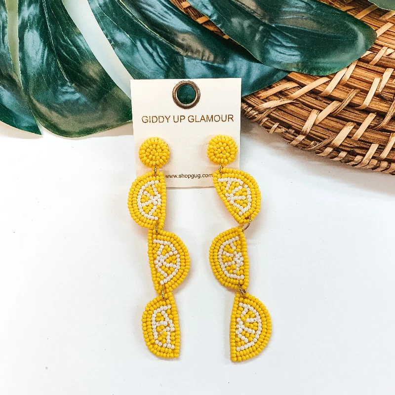 Women’s fashion earrings-Seed Bead Lemon Earrings in Yellow