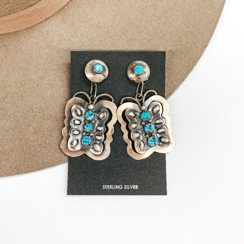 Women’s gold teardrop earrings-GTY | Navajo Handmade Sterling Silver Butterfly Earrings with Turquoise Stones