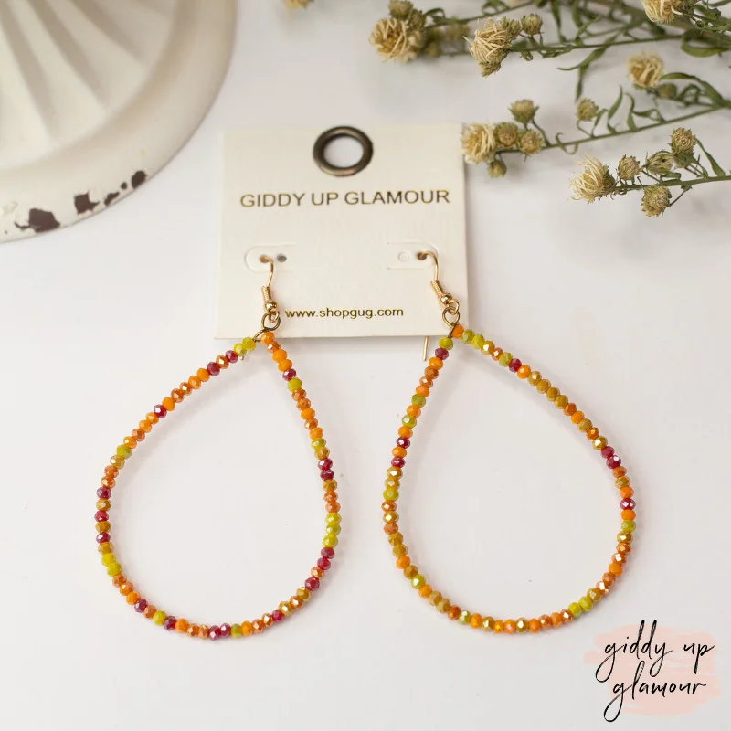 Women’s casual earrings-Crystal Beaded Teardrop Hoop Earrings in Orange Multi