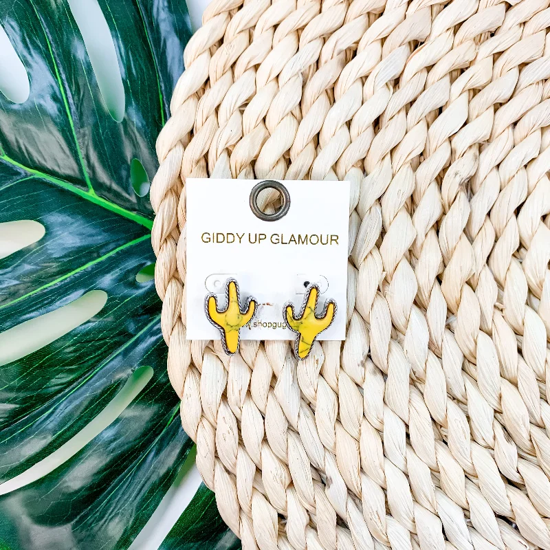 Women’s rose quartz earrings-Desert Dreamin' Cactus Stud Earrings in Mustard Yellow