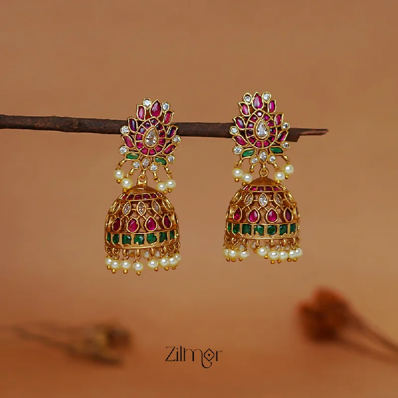 Women’s handmade earrings-ZL1011438 - Antique  Kemp Stone Lotus Jumkha Earrings