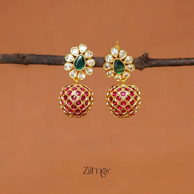 Women’s geometric earrings-SN1011454 - Premium Antique White and Green Stones Hanging Earrings