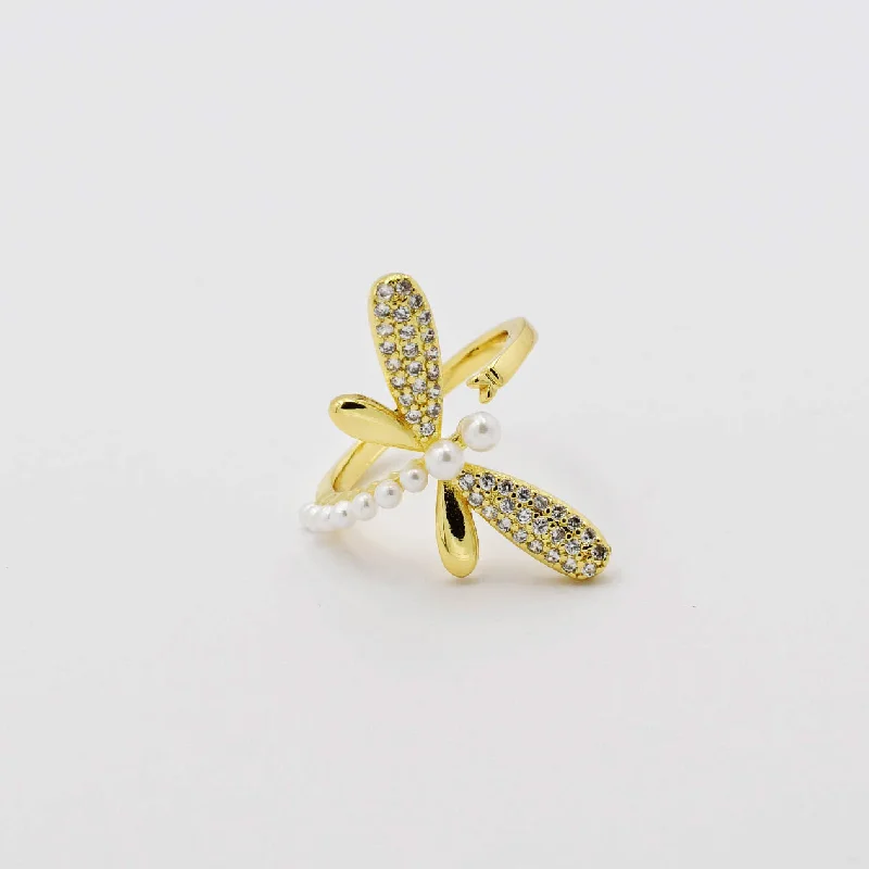 Women’s diamond wedding rings-Dragonfly Gold Ring P11