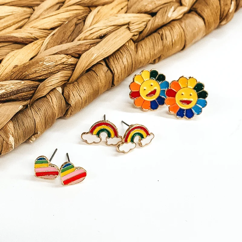 Women’s polished silver earrings-90's Rainbow Style Earring Set