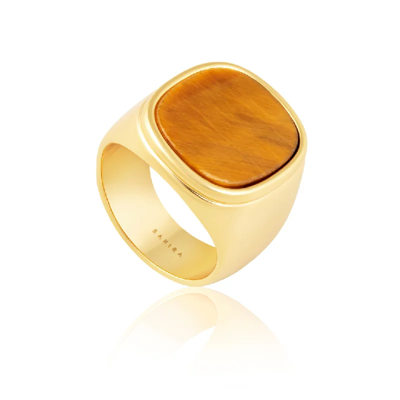 Women’s statement gold rings-Tiger Eye Statement Ring