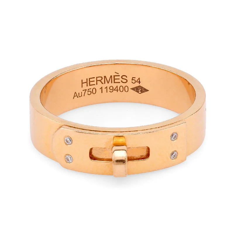 Women’s unique gold rings-Women’s matching engagement ring and wedding band-Hermes diamond 18k yellow gold Kelly ring