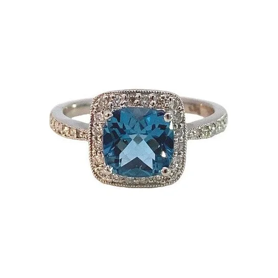 Women’s sapphire diamond rings-Estate 18K Blue Topaz & Diamond Halo Ring