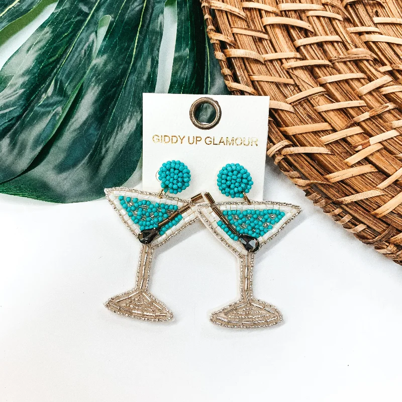 Women’s ruby earrings-Skyline Date Beaded Martini Earrings in Turquoise