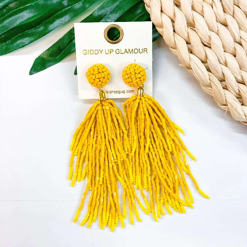 Women’s double hoop earrings-Crash My Party Seed Bead Tassel Earrings In Yellow