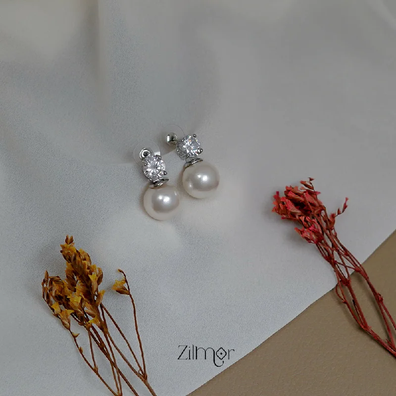 Women’s silver earrings-ZN1011509 - AD Stone with Pearl Hanging  Earrings