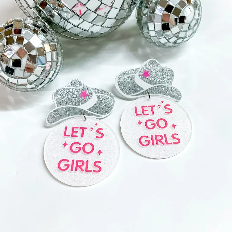 Women’s casual earrings-LET'S GO GIRLS Drop Earrings with Silver Glitter Cowboy Hats