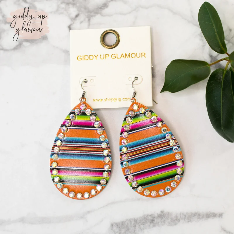 Women’s trendy earrings-Serape Teardrop Earrings with Crystal Trim in Orange