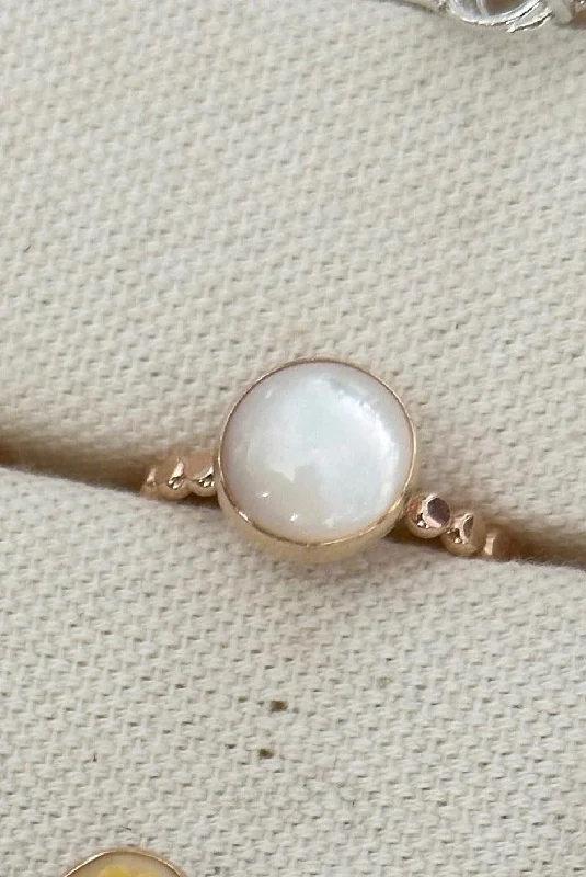 Women’s vintage diamond rings-Mother of Pearl Ring, dot band