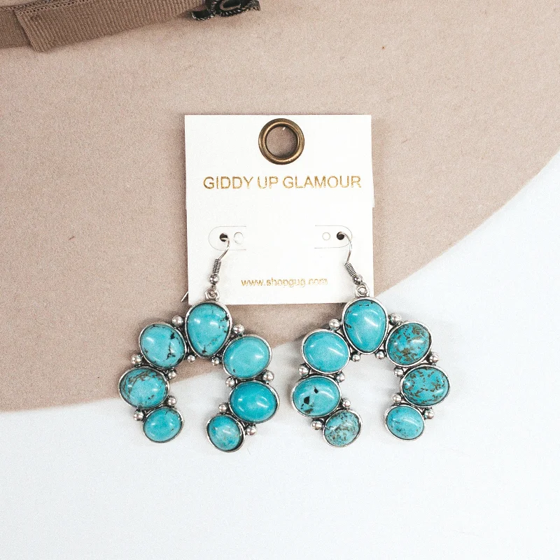 Women’s statement earrings-Squash Blossom Stone Earrings In Turquoise