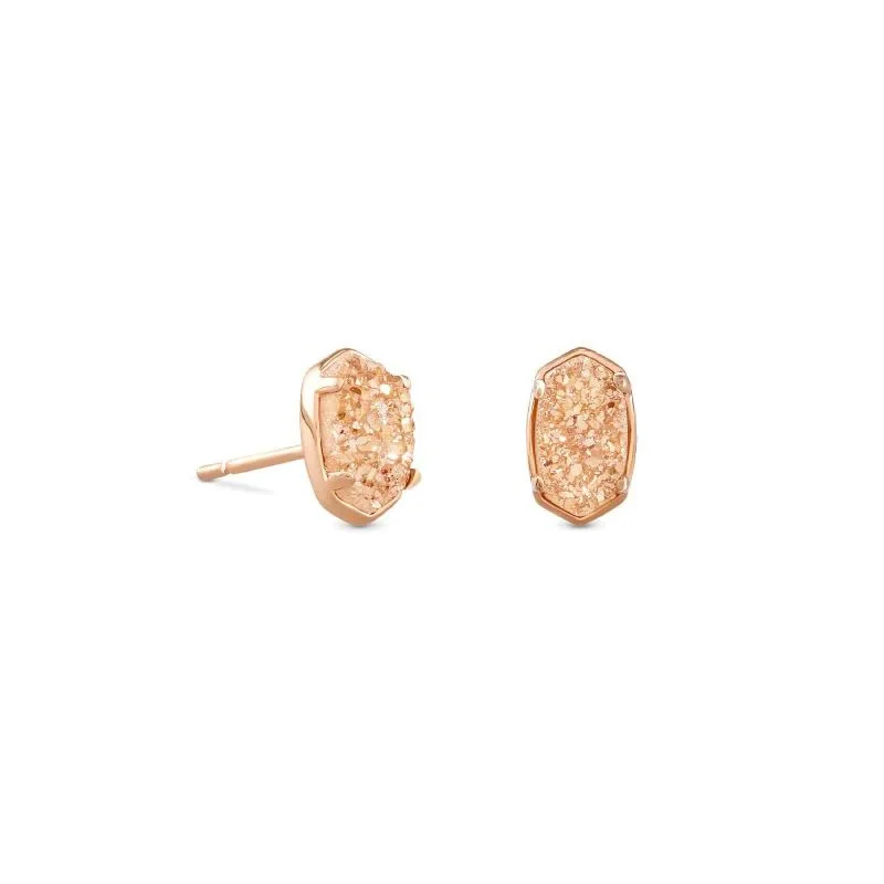 Women’s sparkling earrings-Kendra Scott | Emilie Rose Gold Stud Earrings in Sand Drusy