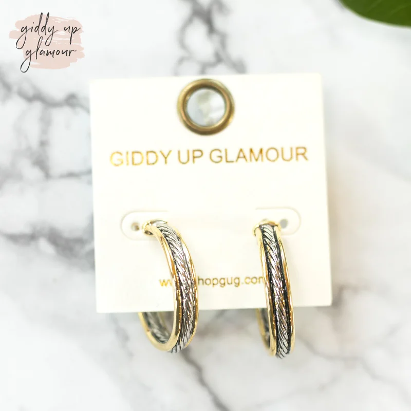 Women’s silver earrings-Two Toned Fashion Hoop Earrings