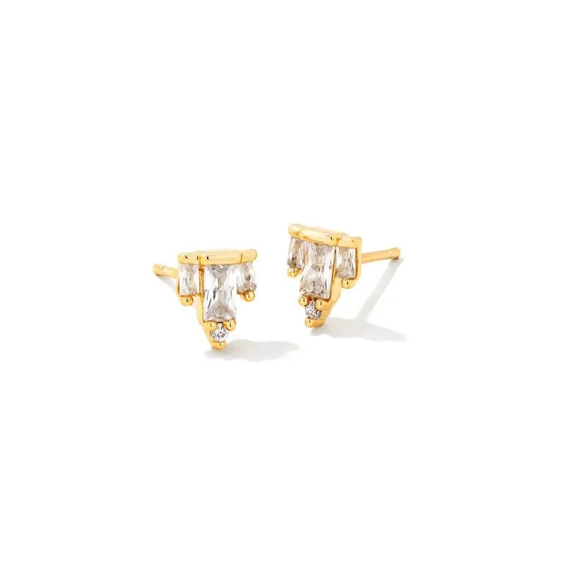 Women’s black diamond earrings-Kendra Scott | Juliette Gold Stud Earrings in White Crystal