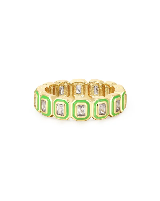 Women’s thick rings-Bezel Ballier Ring- Bright Green- Gold