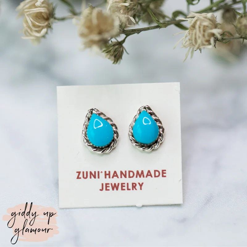 Women’s delicate earrings-Zuni | Zuni Handmade Teardrop Stud Earrings in Turquoise