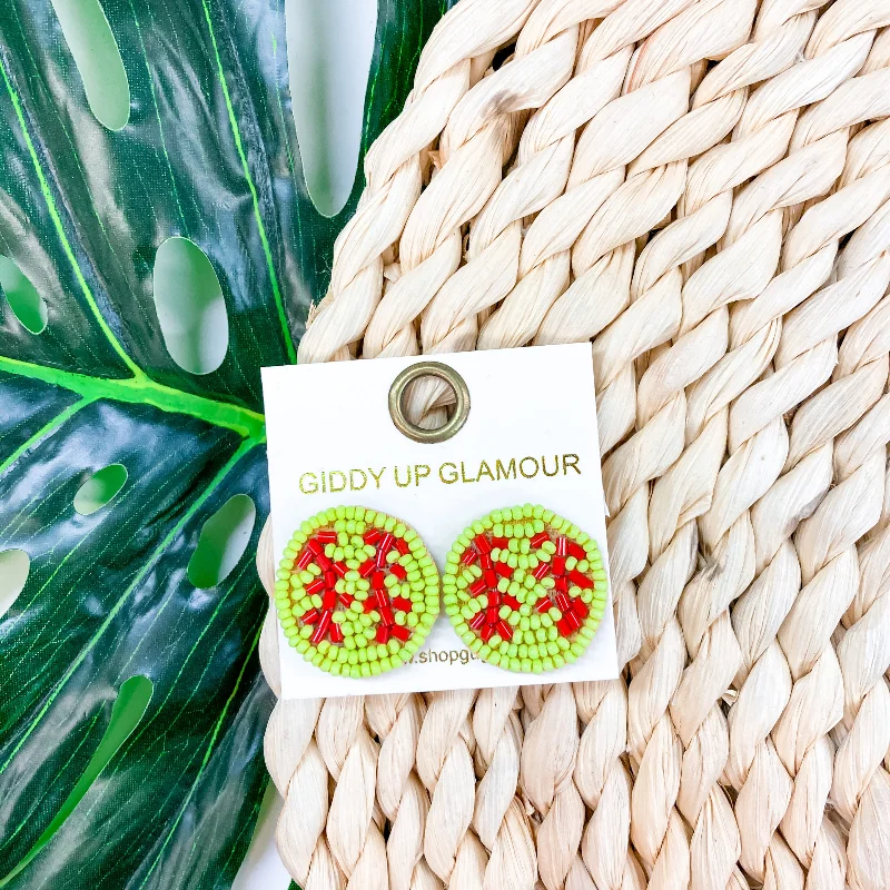 Women’s adjustable earrings-Let's Get Sporty Seed Bead Softball Stud Earrings