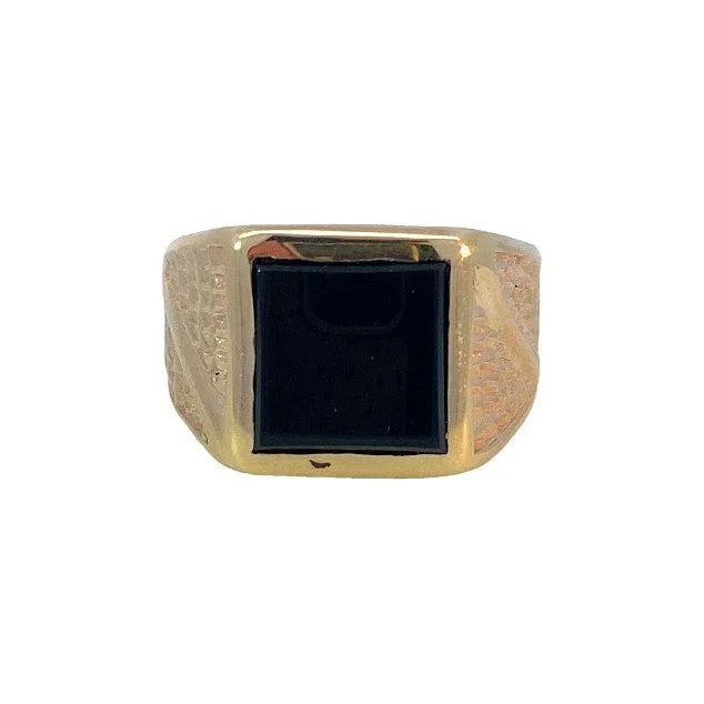 Women’s anniversary rings-Estate 10K Black Onyx Men's Ring