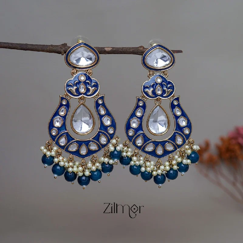 Women’s silver earrings-FS1011254 -  Kundan Chandbali Studded Drop Earrings