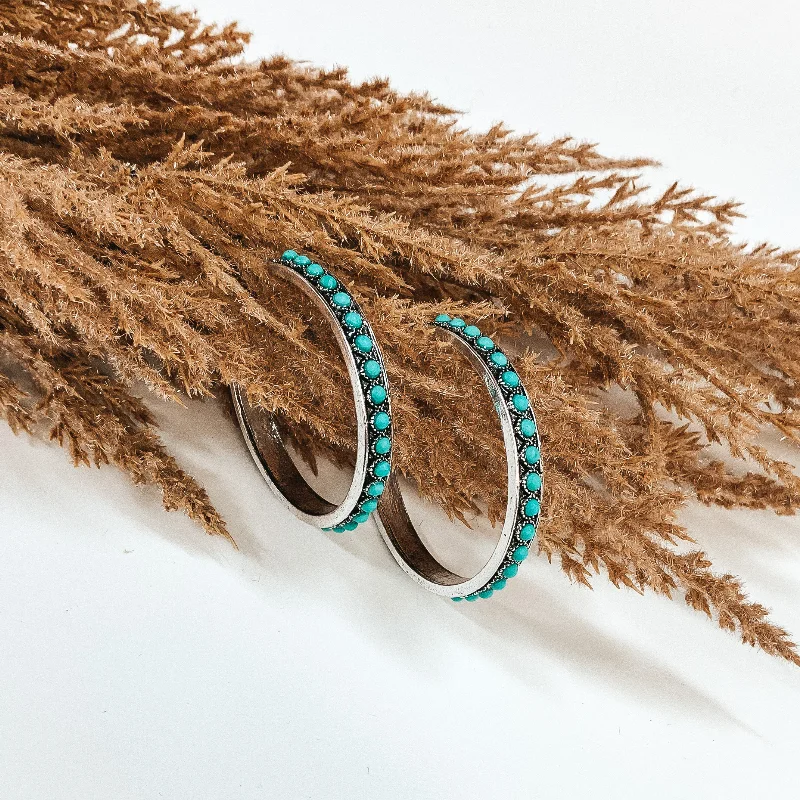 Women’s round stud earrings-Gypsy Soul Hoops with Turquoise Stones