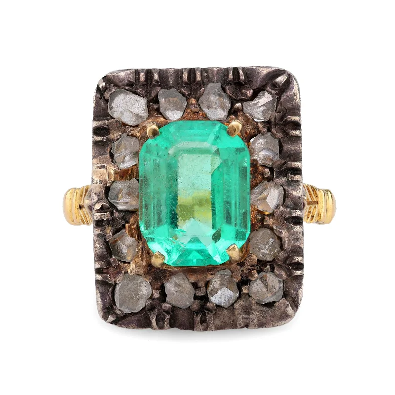 Women’s boho rings-Women’s personalized wedding ring set-Victorian GIA 3 Carat Emerald Diamond 18K Yellow Gold Silver Square Ring