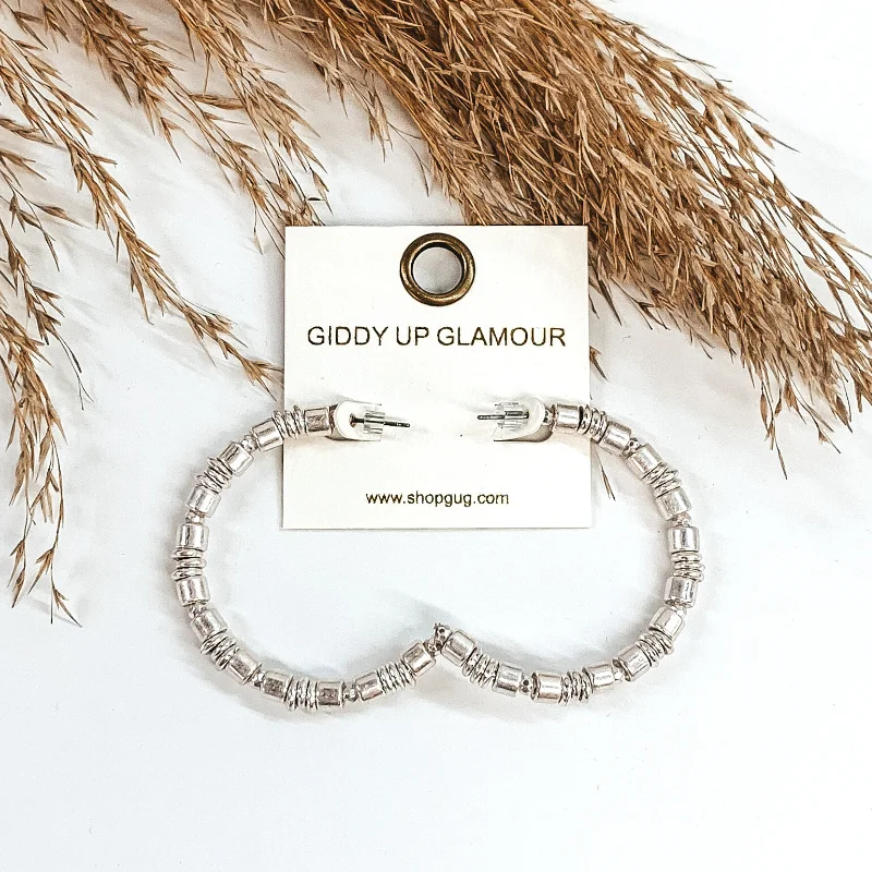 Women’s bold statement earrings-Beaded Hoop Earrings in Silver