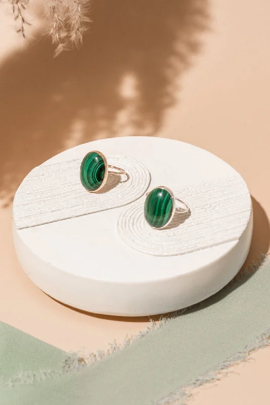 Women’s white gold rings-Victorian Green Malachite Ring