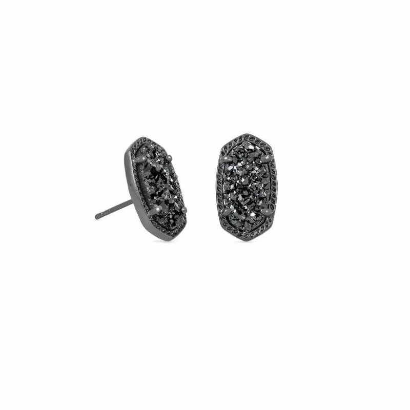 Women’s edgy earrings-Kendra Scott | Ellie Gunmetal Stud Earrings in Black Drusy