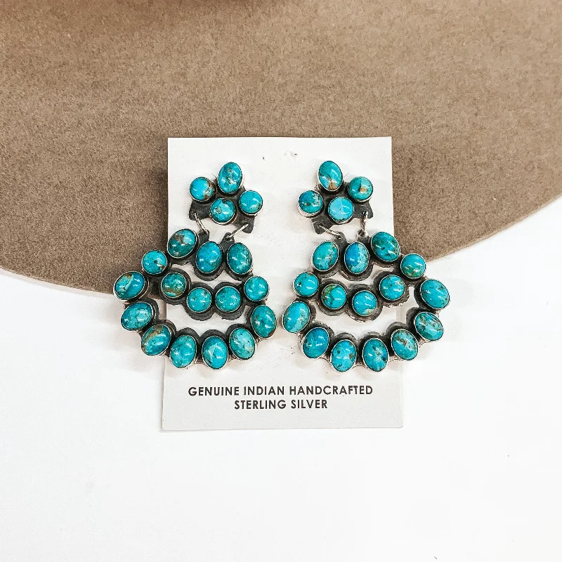 Women’s hoop earrings with diamonds-JB | Navajo Handmade Sterling Silver Post Earrings with Tiered Turquoise Stones