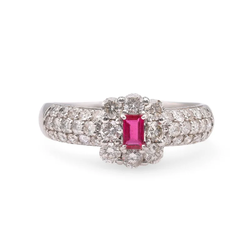 Women’s trendy rings-Women’s ethical engagement ring-Ruby Diamond Platinum Ring