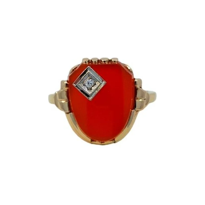 Women’s men’s style rings-Estate 10K Two-Tone Carnelian Shield Ring