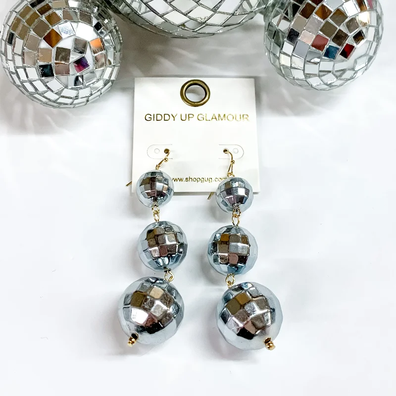 Women’s dainty earrings-Disco Ball Drop Earrings in Silver Grey