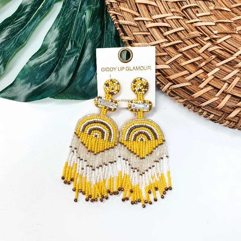 Women’s moon and star earrings-Balcony Views Seed Bead Fringe Earrings in Yellow