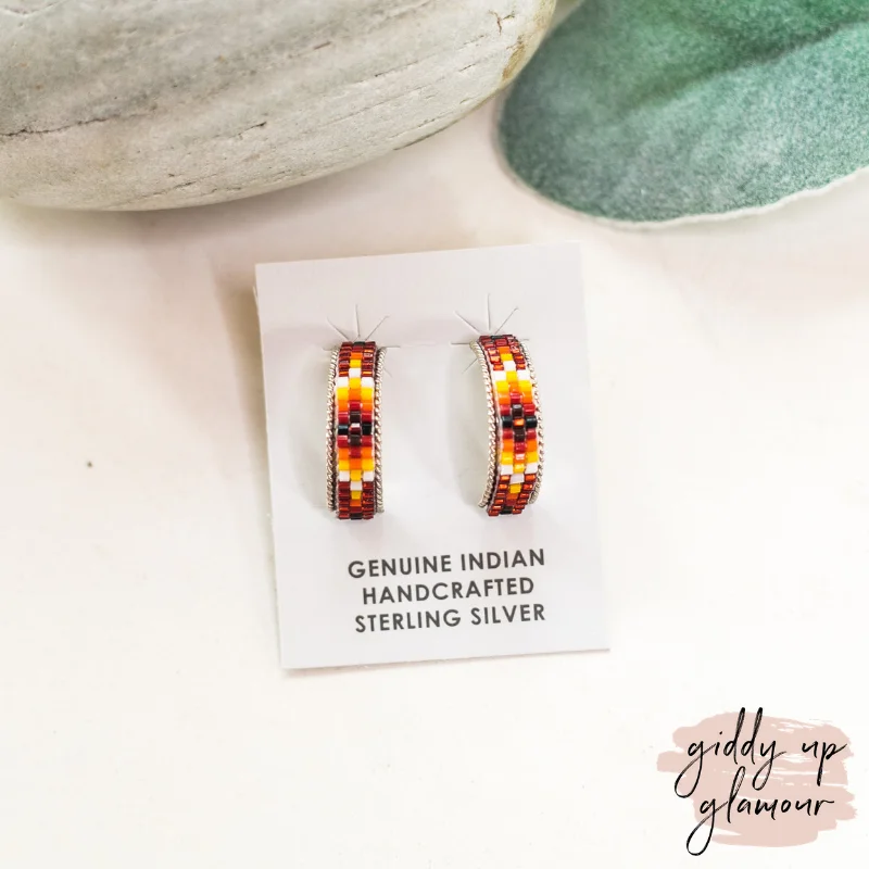 Women’s luxury statement earrings-Navajo | Navajo Handmade Small Multi Colored Aztec Beaded Hoop Earrings in Maroon #2