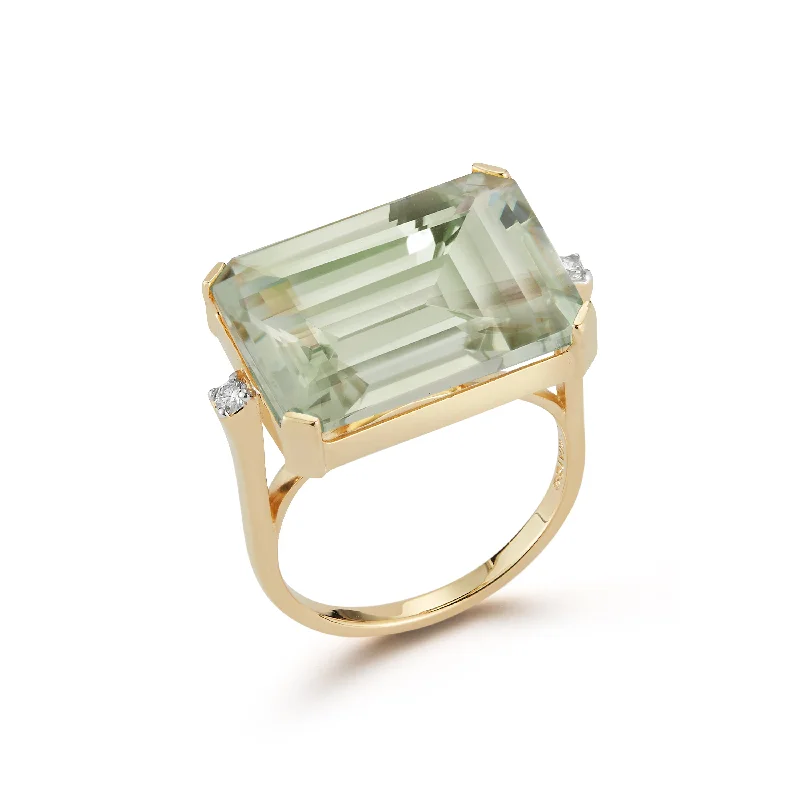 Women’s round cut diamond rings-East West Green Amethyst Ring