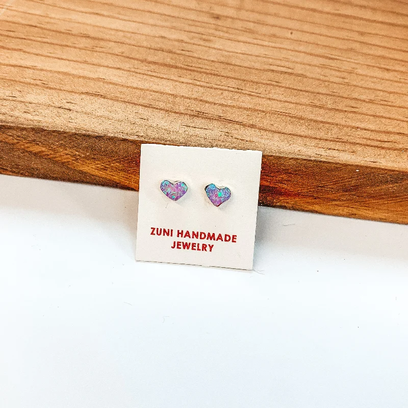 Women’s birthstone earrings-Angie Rosetta | Zuni Handmade Sterling Silver Heart Stud Earrings in Purple Opal