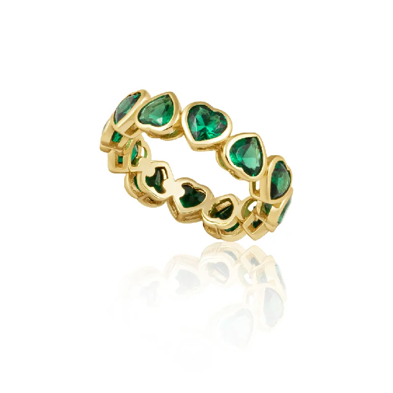 Women’s emerald diamond rings-Bezel Heart Ring Emerald